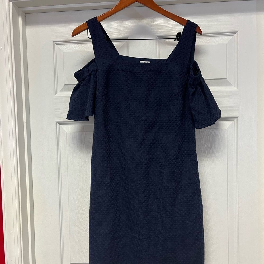 J. Crew Navy Blue Basketweave Cold Shoulder Dress sz M NWT